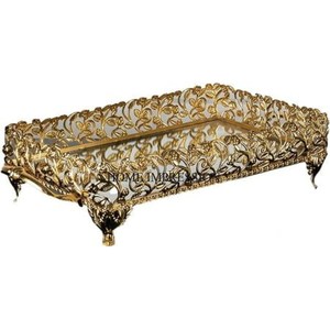 Look élégant Plus Fantaisie Belle Haute Grade Plaqué Or Feuilles Designer Cadre En Métal Rectangle Forme Miroir Plateau Au Meilleur Prix - Product Image 1