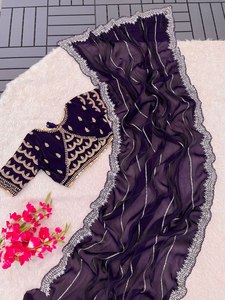 Designer Soft Silk Sari with Embroidered Sequence Work Border Traditional Wedding and Party Wear <b>Model</b> Number Fancy - Product Image 3