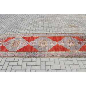 Tapis turc vintage, tapis de 3,4 x 10,4 pieds, tapis Ikat rouge et gris - Product Image 3