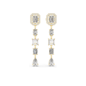 Boucles d'oreilles pendantes en diamant de laboratoire 3.098 CT, coupes émeraude, ovales, carrées et en forme de poire, or 18 carats, 14 carats, 10 carats et argent 925, rose - Product Image 6