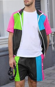 Conjunto corto cortavientos frontal de retazos revestido personalizado servicios OEM ropa de invierno ropa deportiva entrenamiento Fitness hombres 2 uds conjunto transpirable - Product Image 5