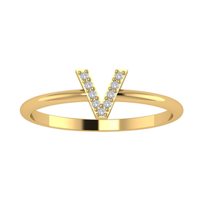 Sólido 14K oro amarillo V inicial anillo Pave diamante joyería hecha a mano A a Z minimalista letras anillo oro diamante joyería V anillo - Product Image 1