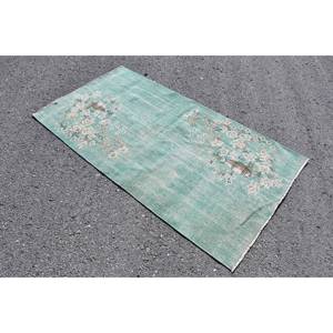 Alfombra de área de lana turca Vintage 33X64 pies verde Beige estilo clásico decoración acento tejido plano látex respaldo Patchwork para pasillo - Product Image 2