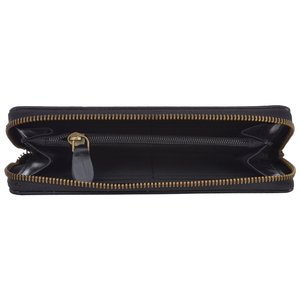 Portefeuille unisexe à fermeture éclair de haute qualité en cuir véritable RFID caractéristique luxe style long voyage couleur noire dames - Product Image 3