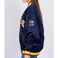 University of Notre Dame Blue Satin Bomber Jacket Classic Varsity Look para estudiantes
