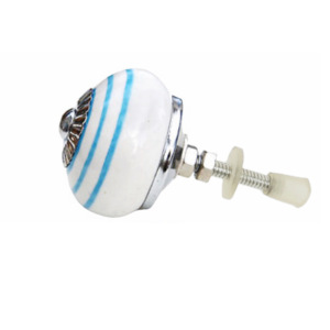 Poignées de tiroir et de placard en céramique blanche à rayures turquoise de style industriel pour cuisine, armoire, commode - Product Image 2