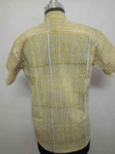 Hermosa Camisa de algodón con estampado de bloque de mano con patrón de rayas Ropa de verano de algodón puro con mangas cortas para fiestas - Product Image 3