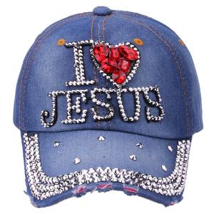 Casquette de baseball en jean pour femmes en gros J'aime Jésus Chapeaux Jésus Lettre Strass Bling Chapeau Strass Casquettes Jésus Casquettes de baseball Chapeau - Product Image 2