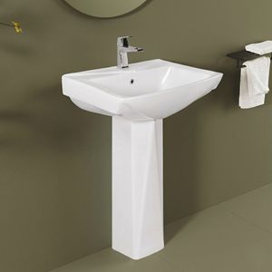 อ่างล้างหน้าแบบตั้งพื้นเซรามิกชิ้นเดียวทันสมัย พร้อมท่อระบายน้ำแบบ P-Trap สำหรับห้องน้ำในวิลล่า - Product Image 3