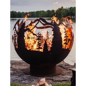 Durable heavy duty steel metal <b>fire</b> <b>pit</b> for backyard patio garden outdoor heating and cooking with rustic antique design - Product Image 6