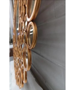 Kooza Gold Round Framed Wall Mirror Modern Contemporary Mirror Clear Mirror Glass Flower shaped gold metal <b>frame</b> wall <b>mounted</b> - Product Image 4