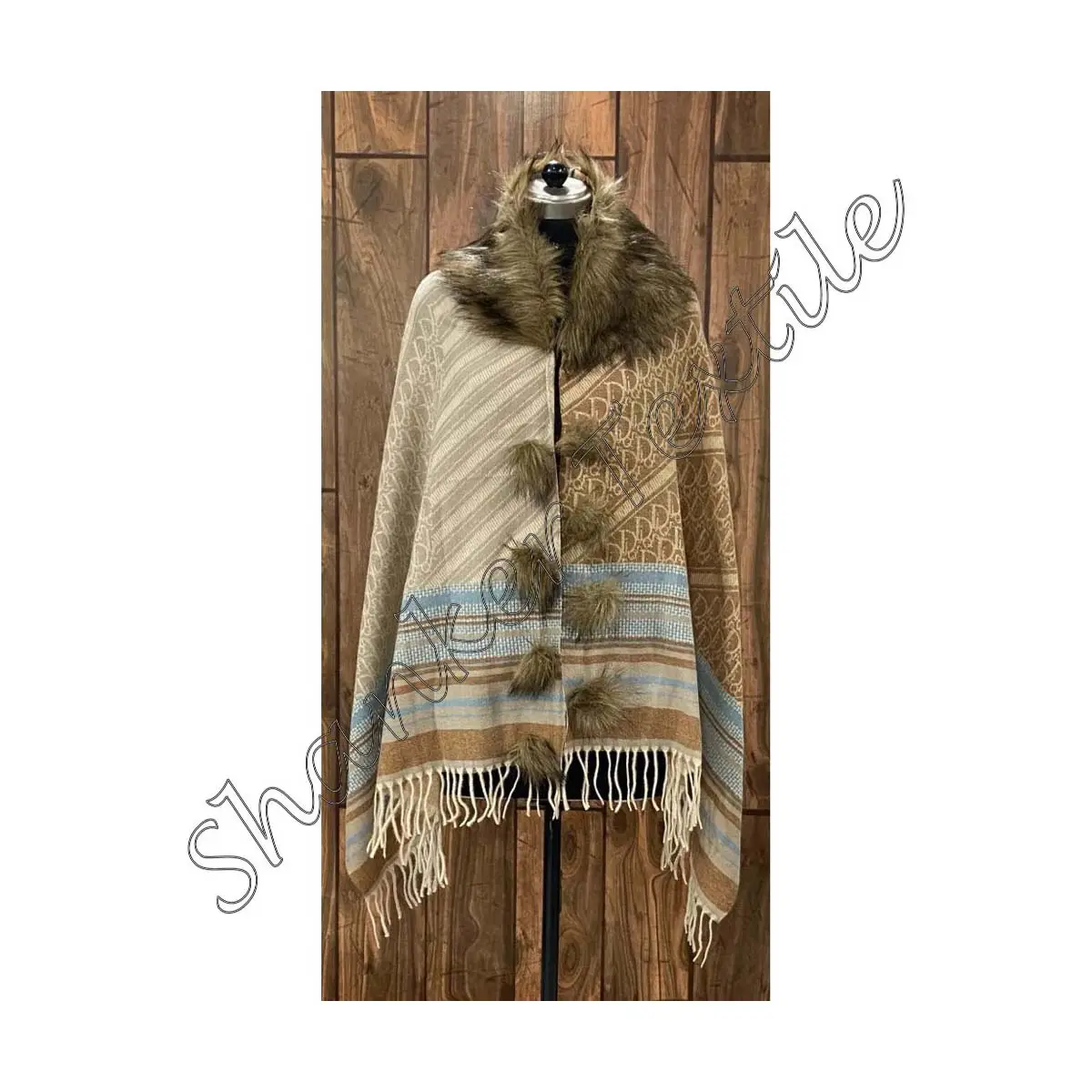 Scarf Fur New Scarf European American Lady Poncho With Fur Collar Winter Keep Warm With Shiny Yarn Knit Shawl For Women