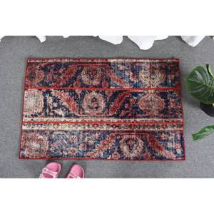 Alfombra Kilim clásica roja y azul de 2x3,2 pies, área grande de lana turca, tejido de retazos ecológico, respaldo de látex, comedor a rayas - Product Image 1