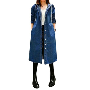 Nueva Chaqueta Larga de Mezclilla para Mujer, con Capucha, Informal, de Un Solo Pecho, para Primavera/Otoño, Cortavientos Extra Grande para Mujer, Venta al por Mayor - Product Image 5