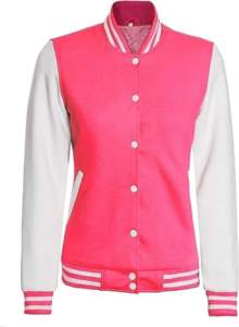 เสื้อแจ็คเก็ตวาร์ซิตี้สำหรับผู้หญิง สีม่วงขาว ตัดสี แขนยาว คอตั้ง ลายเรียบ วัสดุโพลีเอสเตอร์ ใส่ได้ในฤดูใบไม้ร่วง - Product Image 5