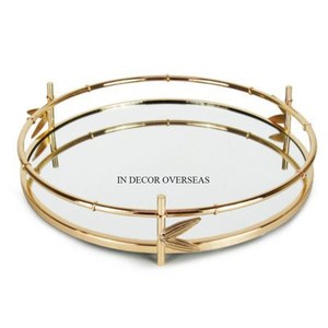 Venta caliente de plata brillante pulido hojas y flores diseñador Metal enmarcado forma rectangular Hotel y restaurante cocina espejo bandeja - Product Image 4