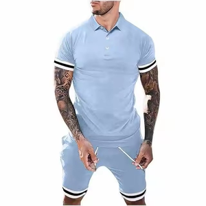 Ensemble polo et short en maille gaufrée pour homme, 2 pièces, tenue d'été, survêtement décontracté avec poches, respirant, grande taille pour homme - Product Image 3
