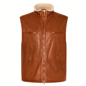 Chaleco de Cuero para Hombre de Alta Calidad, Sin Mangas, con Diseño Elegante y Bolsillos Laterales, Chaleco de Cuero Personalizado de Piel de Vaca - Product Image 1