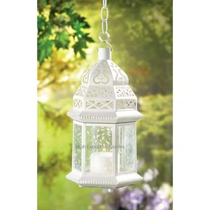 Classic Grey Metal and Glass Candle <b>Lantern</b> for Home & Garden Elegant Outdoor Christmas & Easter Decorative Hanging <b>Lantern</b> - Product Image 5
