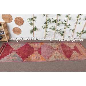 3.2x11 ft Turkish Rug, <b>Runner</b> Vintage Rug, <b>Red</b> Plants & trees Rug - Product Image 3