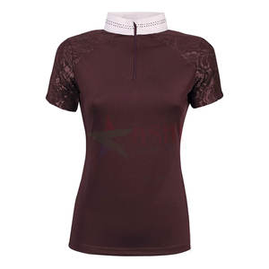 Wholesale Custom Lace Short Sleeve <b>Riding</b> <b>Top</b> Women Equestrian <b>Top</b> <b>Horse</b> <b>Riding</b> Show Shirt - Product Image 5
