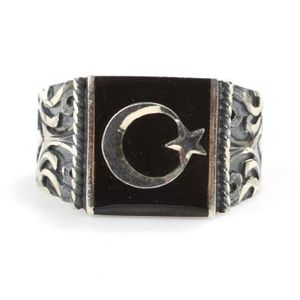 925 Sterling Silver Men's <b>Ring</b> Square Onyx Crescent <b>Moon</b> Star Bezel Setting Rhodium for Everyday Wear Gifts for Muslims - Product Image 4