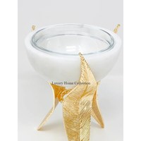 Venta caliente Oud Burner Wax Candle Stick Warmer Gold Finished Round Burner con soporte atractivo Incienso Bakhoor Burner & Holder