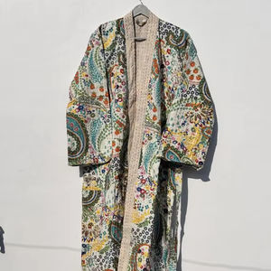 Best Selling Women's Winter Jacket Handmade Long Cotton Kantha Quilted <b>Robe</b> with Paisley Print for <b>Beach</b> Wear or Dress - Product Image 1