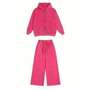 Vintage con capucha Zip-Up chaqueta pantalones conjunto pesado 500 Gsm invierno 100% algodón personalizado ácido lavado en blanco sudor traje diseño Digital - Product Image 6