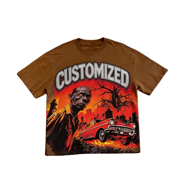 Custom Oversized Graphic T Shirt Men's Vintage Print Cotton Streetwear Full Print Horror Style Tee OEM Wholesale