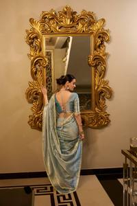 New Fashion Designer Sari In <b>Tissue</b> Shimmer With Zari Weaving Work Sequins Lace Border Saree And Blouse <b>Wedding</b> Party Collection - Product Image 3