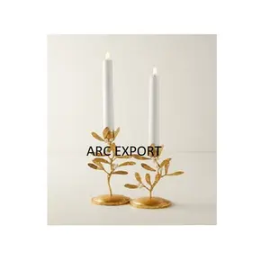 Modern Golden With Large Leaf Design Stand Modern Decoration Fancy Latest New Candle Holder