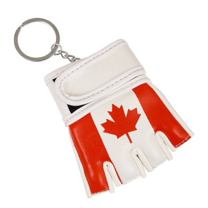 พวงกุญแจรูปถุงมือ MMA ลายธงชาติแคนาดา ขนาดเล็ก - ของขวัญหนังคุณภาพสูงที่ปรับแต่งได้สำหรับแฟนๆศิลปะการต่อสู้ ใช้ได้กับกุญแจบ้านและรถยนต์ - Product Image 1