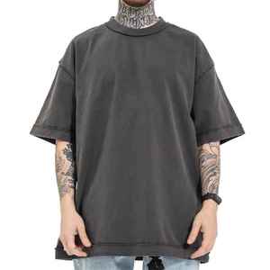 Venta al por mayor de gran tamaño lavado con ácido Boxy hombro caído camiseta inversa 100% algodón Streetwear Vintage estilo Hip Hop para hombres - Product Image 5