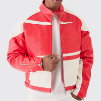 Vente en gros OEM personnalisé Boucle PU Patchwork Bomber Racing Jacket Boxy Zipper Race Car Jackets Veste de moto pour hommes