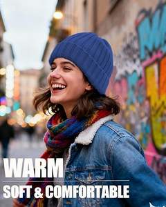 Fleece Lined Spandex/Polyester Casual Solid Beanie <b>Hat</b> for <b>Women</b> Men Soft <b>Winter</b> <b>Hats</b> Chunky Warm Breathable Embroidery - Product Image 5