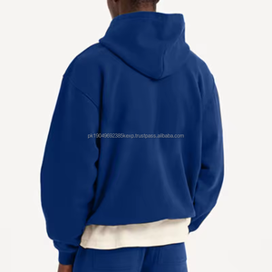 เสื้อฮู้ดดี้ผู้ชายสีน้ำเงินแบบสั่งทำพิเศษ เนื้อผ้าหนา พิมพ์ลายพัฟ สไตล์สตรีทแวร์ลำลอง ทรงโอเวอร์ไซส์ - Product Image 1