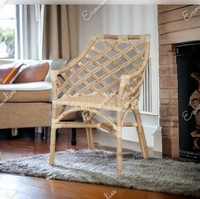 Fauteuils vintage à dossier haut en rotin et osier Mobilier de patio imperméable en bambou et marron pour l'extérieur pour le café dans la cour