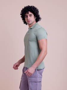 เสื้อยืดผ้าคอโปโลแขนสั้นผ้าคอตตอนสำหรับทุกโอกาสผ้าถักสีพื้นสวมใส่สบาย - Product Image 4