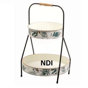 Soporte de metal de aluminio esmaltado de 2 niveles con borde redondeado para servir pasteles y frutas, ideal para el hogar, hoteles y restaurantes. ¡Venta caliente! - Product Image 1