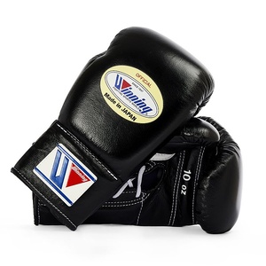 Gants de boxe professionnels en cuir véritable de vachette, couleur noire, à lacets, très demandés, pour la boxe et la salle de sport - Product Image 3