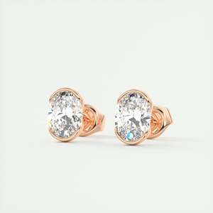 Boucles d'oreilles clous en or jaune 14 carats avec diamant de laboratoire taille ovale, 1,00 carat chacune, serties clos, cadeau de mariage pour femme - Product Image 2
