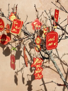 ชุดอุปกรณ์ตกแต่งแขวนสำหรับตรุษจีนปี 2024 ยี่ห้อเดลาร์ชี กรอบไม้ กิ่งพีช ลายนูนแบบพิมพ์ตัวอักษร 2 สี - Product Image 3