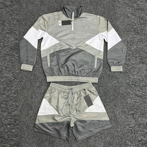 Trendy Two Piece <b>Shorts</b> Set Color Block Half Zipper Stand Collar Custom Logo Nylon <b>Zip</b> <b>Pocket</b> Style Men Tracksuits Jogging Wear - Product Image 4
