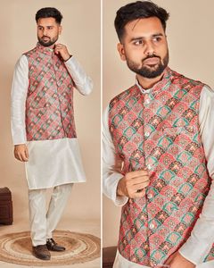 Pijama Kurta de seda tradicional de la mejor calidad para hombre, chaqueta estampada de algodón, bodas, fiestas, suave, informal, de bajo precio, proveedor de la India - Product Image 4