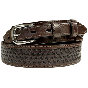 Genuine Full Grain Leather Basketweave Tooled Engraved Western Ranger Belt in Black/<b>Brown</b>/<b>Tan</b> - Product Image 4