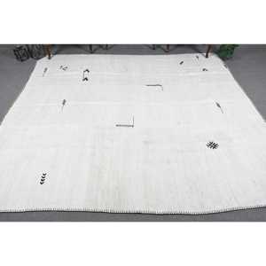 Alfombra de 8.8x9.7 pies, alfombra turca vintage, alfombra de lana blanca y negra con motivos de plantas y árboles - Product Image 2