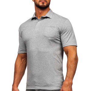 เสื้อโปโลเข้ารูปธุรกิจสีเทาผ้าฝ้ายสำหรับผู้ชาย100% - Product Image 1