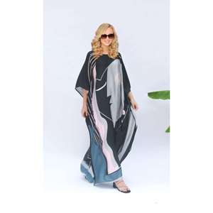 Vestido Kaftan Maxi Holgado con Estampado Abstracto para Mujer, Manga Murciélago, Estilo Informal, Ropa de Playa Moderna - Product Image 2