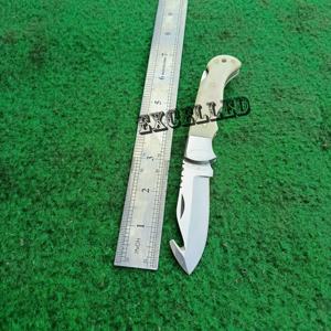 Cuchillo plegable de bolsillo hecho a mano J2 hoja de acero pulido espejo mango de hueso botón a prueba de herrumbre estilo cambio cubierta de cuero gratis - Product Image 5